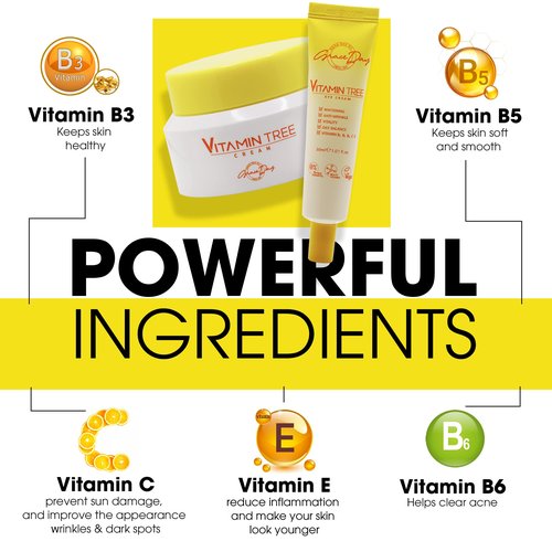 100% Certified Vegan Vitamin Tree Cream. Contains Vitamin C, Provitamin B5, vitamin E & B3. Effective Against Acne & Dark Spots and Sun Damage. Anti-Aging, Anti-Wrinkle Day and Night Cream with Natural Ingredients. 1,69 oz – Made in Korea (Face Cream)