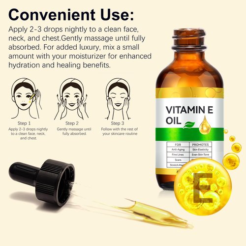 Liefiet Vitamin E Oil, Pure Vitamin E Oil for Skin, Scars, Nails and Scalp, Face and Body Moisturizer, Hydrating Dry Skin, Reduce Stretch Marks, Fine Lines & Wrinkles, 2Fl Oz (Pack of 2)