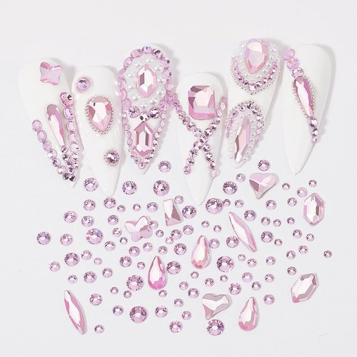 HNUIX Nail Rhinestones - 4550pcs Light Pink, Multiple Shape Gems, Flatback Crystal Rhinestones for Nails Decor Designs Kits