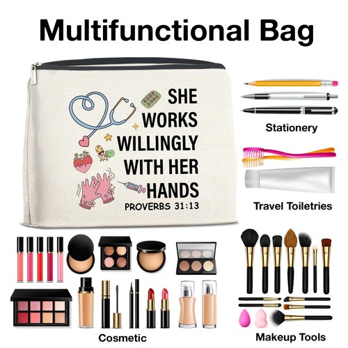 UPNEGE Nurse Makeup Bag Gifts for Women, RN Nurse Practitioner Nursing Assistant Christian Gifts Proverbs 31:13 Cosmetic Bag Zipper Pouch