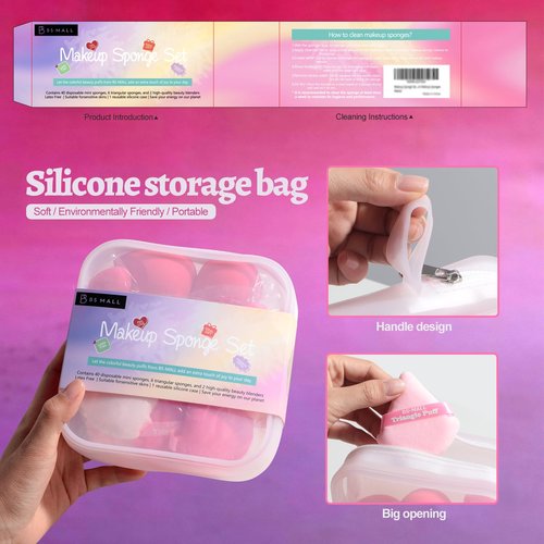 BS-MALL Mini Makeup Sponge Set Professional Triangle Puff 49 Pcs- Pro V3.0 Cloud Technology Material Flawless flow Mini Sponge Set & Triangle Puff With Waterproof Travel Silicone Bag Gift Set