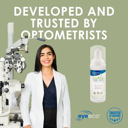 EyeEco Advanced Tea Tree Eyelid and Facial Cleanser - 50mL - Non-Irritating Eyelash & Eyelid Cleanser Soothes Irritation with Tea Tree, Vitamin E and Shea Butter