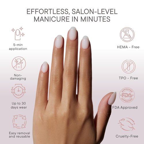 Celebritips Press On Nails - Salon U-ltimate™ | Sheer Milk, Extra Short Round | 32 Nails Kit with Glue & Tabs