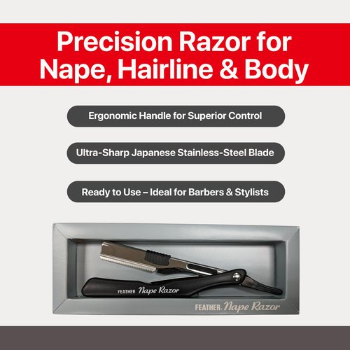 Feather - Nape and Body Razor - Designed for Trimming, Cutting, Thinning, Shaving Neckline, Facial Detail Work, Bikini Areas & Dermaplaning Use - Ergonomic Handle - Made in Japan