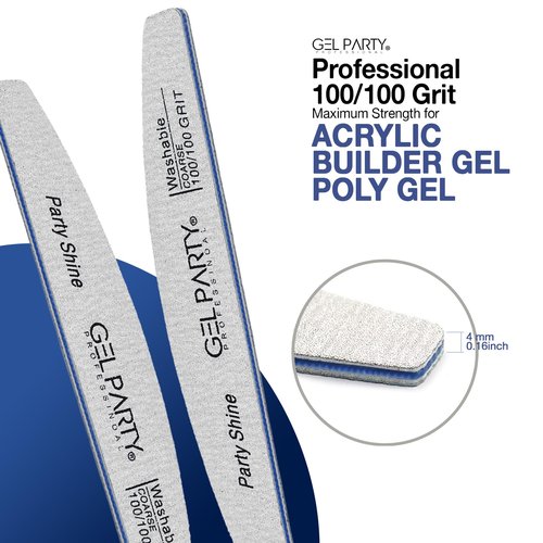 GELPARTY Professional Nail Files 100/100 Grit Half Moon - 25 Pack Bulk Washable Emery Boards - Medium Coarse Grit for Shaping Acrylics, Polygel & Hard Gel Extensions (Salon Value Set)