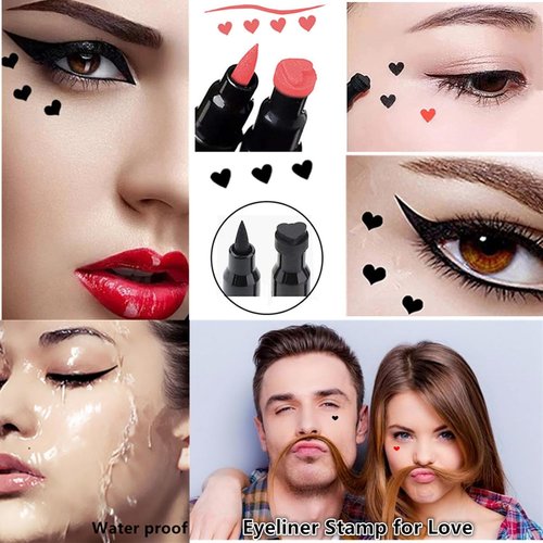 Go Ho Waterproof Liquid Eyeliner Stamps - Double-Sided Black & Red, Smudge-Proof Heart Stamp for Halloween Makeup
