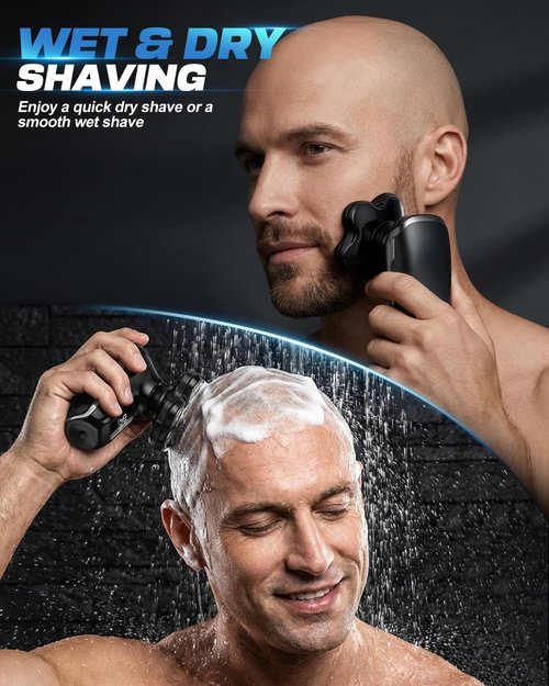 Maraiss Head Shavers for Blad Men, 7D Floating Blades Electric Head Shaver, IPX7 Waterproof Wet Dry Bald Head Shaver, Magnetic Detachable Rechargable Head Shavers, Gifts for Man Male Father Husband