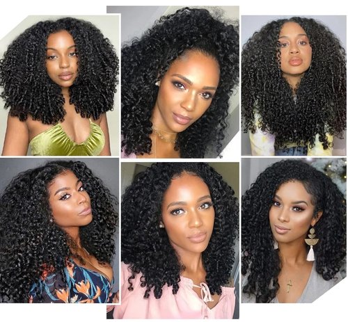 Daikemei Burmese Curly Bundles Human Hair 20 Inch 3C4A Water Wave Quick Weave with Spiral Curly End 100% Unprocessed Kinky Curly Human Bundles in Hair Extensions Natural Black