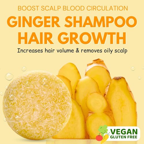 Skiennix Ginger Rosemary & Rice Water Shampoo Bar Pack of 3 - Strengthen & Volumize Hair, pH Balanced, Sulfate-Free