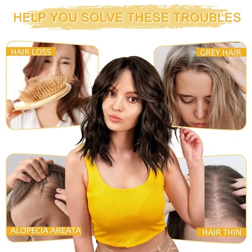 TYQ Hair Toppers for Women with Thinning Hair,14 Inch 360° 3D Synthetic Curly Wavy Side Part Clip in Bangs(Light wine red)