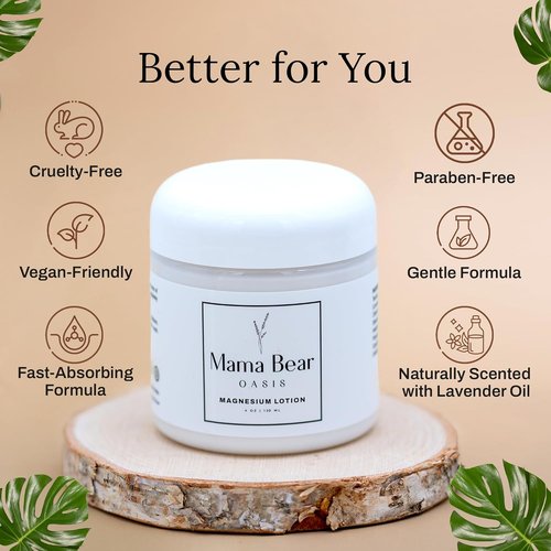 Mama Bear Oasis Lotion - Lavender Magnesium Cream for Feet, Hands & Legs - Includes Arnica & Aloe Vera (1 Pack)