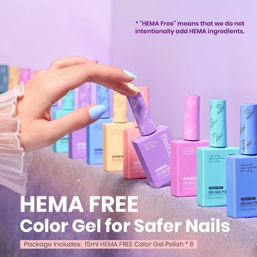 Beetles Pastel Gel Polish - Fairy Tale Dream 6 Colors Hema-Free Gel Polish Set, 15ML Pastel Yellow Pink Blue Purple Nail Colors, with Colorful Bottle Soak off Uv Led Lamp Nails