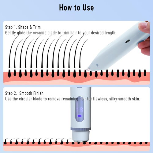 2-in-1 Bikini Trimmer for Women, Bikini Shaver with Dual Heads, Body and Facial Hair Removal, Cordless Rechargeable Electric Razors for Face Chin Pubic Underarm Legs, IPX7 Waterproof, Blue