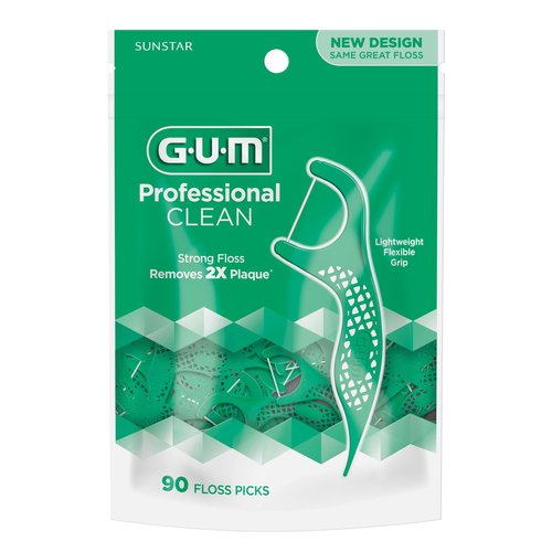 GUM Professional Clean Floss Picks - Extra Strong Shred-Resistant Floss, Easy Grip Handle - Dental Flossers for Adults - Fresh Mint Flavor, 90 Count (Pack of 6) 540 Total