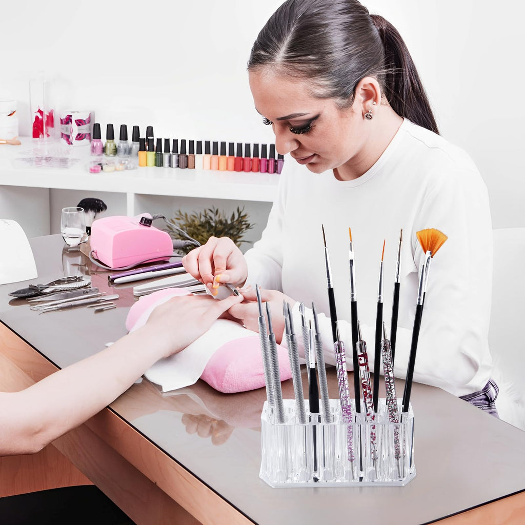 Wiojtry Nail Art Tool Organizer, Nail Brush Holder, Nail Technician Gifts, Storage for Storing Pro Beauty Finger Nailcare Art Kit Tools Makeup Display Case Refillable Container Holder Organization