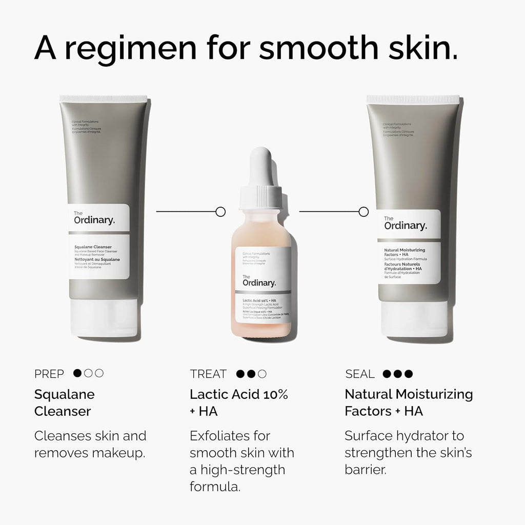 The Ordinary Lactic Acid 10% Exfoliating Serum - Brightening & Smoothing with Hyaluronic Acid, 1 Fl Oz