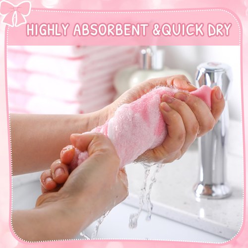 SmoothNovelty 6 Pcs Pink Bow Washcloths 100% Cotton Wash Cloths 13" x 13" Coquette Small Face Towels Absorbent Soft Hand Bath Towels for Bathroom, Spa, Kitchen Drying Cleaning(Cute Style)