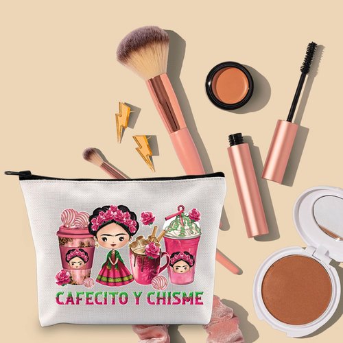 TOBGBE Funny Cafecito Y Chisme Mexican Coffee Cups Makeup Bag Mexican Concha Pun Gift Mexican Themed Bag Mexican Women Gift (Cafecito Bag)