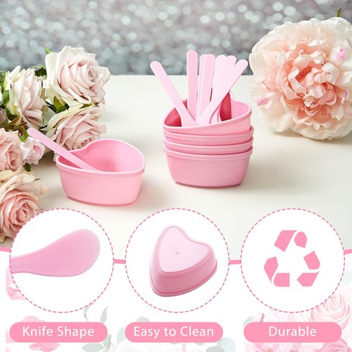 Teenyyou 5 Sets Facial Bowls Plastic Heart Shaped Facial Mask Mixing Set with Spatula Pink Facemask Bowl DIY Skin Care Mixing Tool Kit Esthetician Supplies for Lady Women Home Beauty Salon