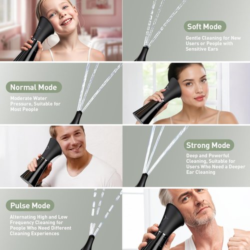 Ear Wax Removal - Electric Ear Cleaner with IPX7, Water Powered Ear Cleaning Tool with Irrigation Flusher, 6 Tips, 4 Pressure Settings - Safe & Effective for Ear Wax Cleaning Gifts for Women Men
