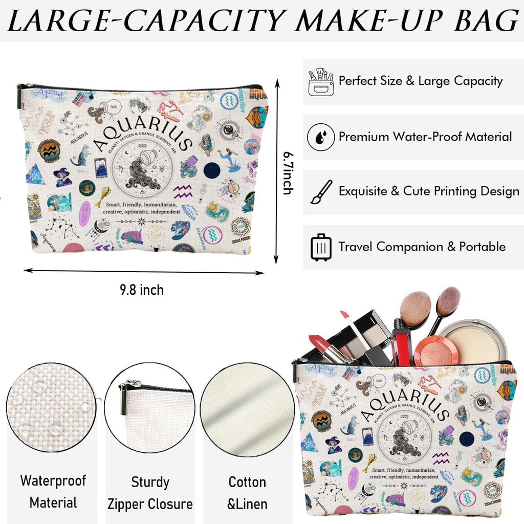 XYZONE Aquarius Gifts for Women, Aquarius Zodiac Cosmetics Bag, Travel Makeup Bags, Aquarius Birthday Gifts for Women & Astrology Lovers