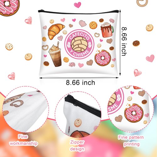 SilTriangle 6 Pcs Funny Cafecito Y Chisme Gifts Mexican Concha Coffee Tote Bags and Makeup Bags Set Mexican Latina Coffee Theme Gift for Mother's Day Women