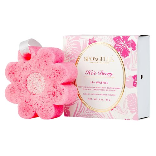 Spongellé He'e Berry Hawaiian Buffer | Body Wash Infused Sponge with Awapuhi & Kukui Nut Oil | Exfoliates & Hydrates | 14+ Uses