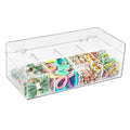 JessLab Hair Accessories Organizer for Girls, Acrylic Hair Bow Tie Clip Scrunchie Holder with Dividers, Clear Stackable Storage Box for Bathroom, Bedroom, Vanity Countertop, 4 Compartment