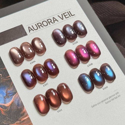 GAOY Brown Chameleon Cat Eye Gel Nail Polish Kit with Magnet, 6 Colors Glitter Holographic Nail Polish Set, UV Cure Gel for DIY Manicure at Home