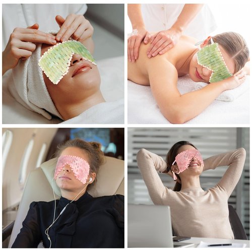 LazyGa Natural Jade Eye Mask and Rose Quartz Eye Mask Set - Soothing & Relaxing Alleviate Puffiness and Migraines with Cooling and Warming Therapy (2 Pcs)