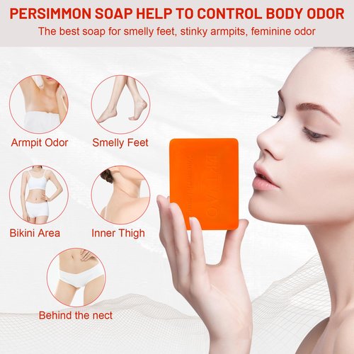 EKIVAO 3Pack Natural Persimmon Soap Bar for Body Odor Control, Organic Deodorant Body Persimmon Bar Soap for Old People Smell, Remove Odor Bath Soap for Women & Men