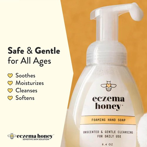 ECZEMA HONEY Gentle Foaming Hand Soap - Non-Toxic, Unscented Cleanser for Dry Hands - Organic Honey Handwash (8.4 Oz)