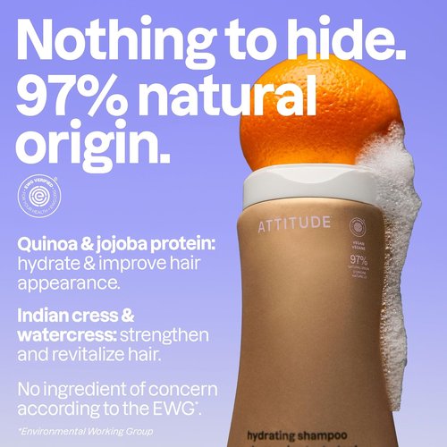 ATTITUDE Hydrating Shampoo - Nourishing Formula for Dry Scalp & Dehydrated Hair | Peppermint & Sweet Orange, 16 Fl Oz