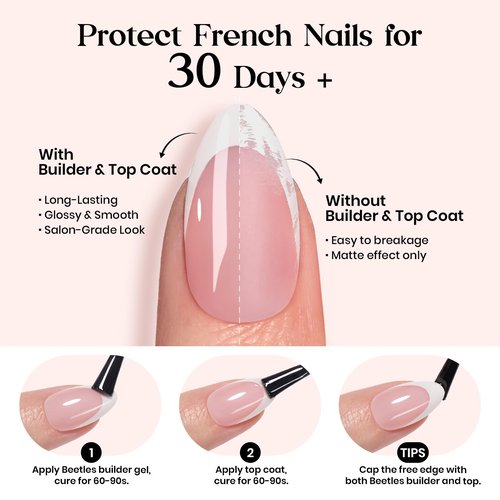 Beetles French Tips Press On Nails-210 Pcs Pink French Tip Nails Medium Almond Fake Nail Tips, Soft Gel Nails False Nails Art DIY Gift For Women