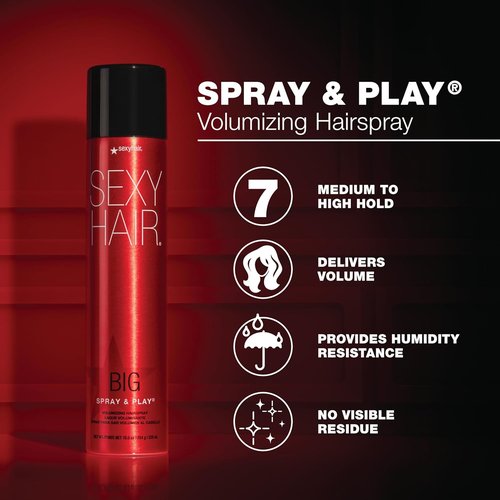 SexyHair Big Spray & Play Volumizing Hairspray - Humidity-Resistant Hold & Shine for All Hair Types