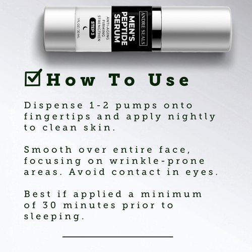 Andre Seals Face Serum for Men - Anti-Aging, Wrinkle Reduction & Collagen Boost with Multi-Peptide, Hyaluronic Acid, Green Tea & Vitamin E | Mens Skincare | 1oz | Night Time Face Serum
