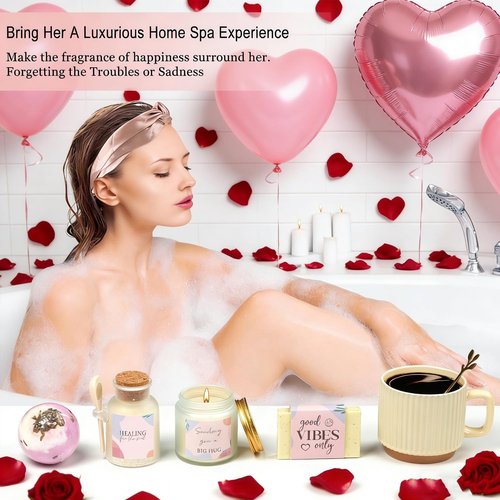 Valentines Day Spa Gifts Care Package for Women, Galentines Spa Gift Baskets for Woman, Get Well Gifts for Women After Surgery, Womens Self Care Thinking of You Gift, Relaxation Bath Sets for Woman