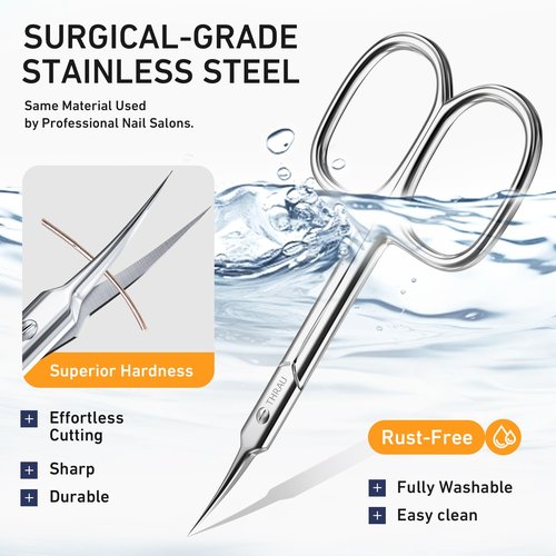 THRAU Cuticle Scissors Extra Fine for Manicure and Pedicure, Curved Blade Nail Scissors, Precise Pointed Tip Grooming Kit for Eyebrow, Eyelash, Trim Nail and Dry Skin, Small Scissors