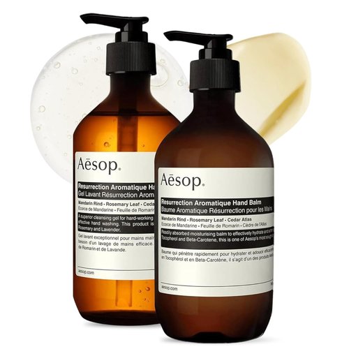 Aesop Resurrection Hand Wash & Balm Set - Citrus & Woody Duo for Cleansing & Moisturizing | 16.9 oz / 500 mL (Set of 2)