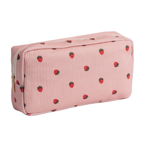 OZAOZ Makeup Bag for Purse Small Cosmetics Bag Corduroy Cute Cosmetic Pouch for Women (2PC Pink strawberry)