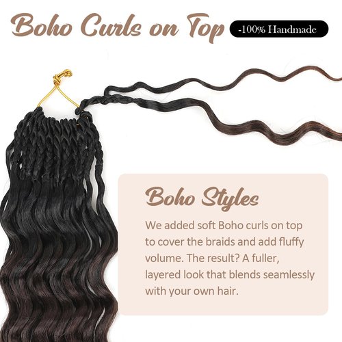 Pre looped Ocean Wave Crochet Hair 8 Packs 12 Inch Ombre Brown Auburn Synthetic Pre Twisted Ocean Braids Hair Boho Deep Wave Short Curly Crochet Hair for Black Women (12 Inch, T1B/4/30#)