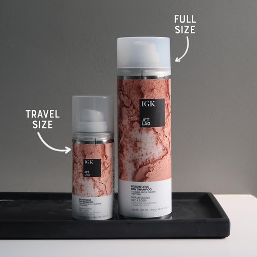 IGK Jet Lag Invisible Dry Shampoo - Weightless Buildable Formula with Volcanic Ash | Full & Travel Size 2-Pack