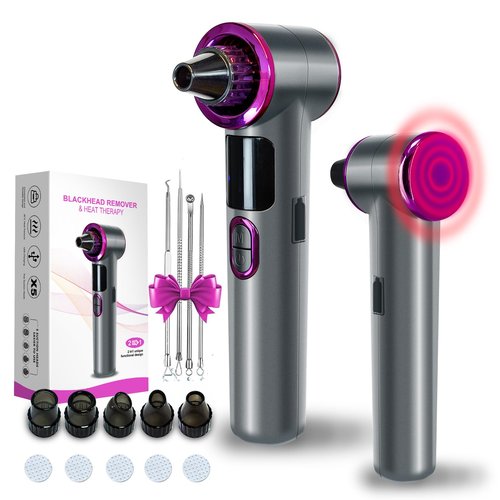 Blackhead Remover Vacuum with Heating, Blackhead Extractor 3 Adjustable Suction Levels 9 Modes, Pore Vacuum Blackhead Suction Remover, Comedone Extractor Kit for Deep Pore Cleaning (Purple)