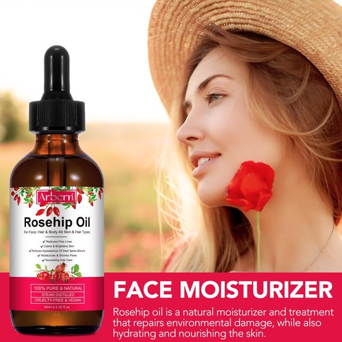 A r b c r n Rosehip Oil for Face,100% Pure Rosehip Seed Oil Cold Pressed Moisturizer for Hair, Skin & Nails 2 fl.oz