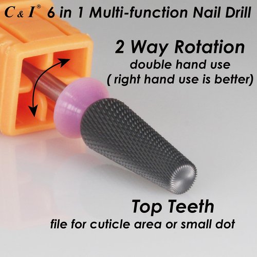C & I Nail Drill Bit 6 in 1 Multi-function Rounded End E-file, Diamond Coat, CNC Overall Cut Nail Tools for Nail Techs Quick Remove Acrylic Nail Gels & Nail Art (Special Coat, Double Fine -XXF)