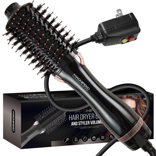 Magnifeko Round Hair Dryer Brush - Hot Air Blow Dryer Brush for Women for Hair Drying, Styling and Volumizing -(Black)