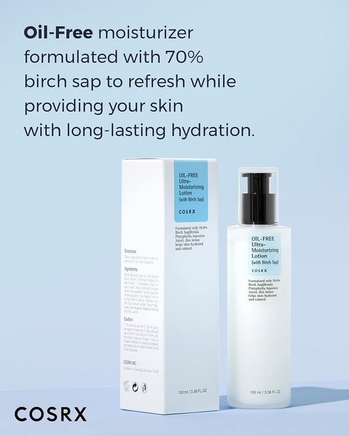 COSRX Oil-Free Lotion - Hydrating Daily Acne Facial Moisturizer with Birch Sap | 3.38 fl. oz / 100ml