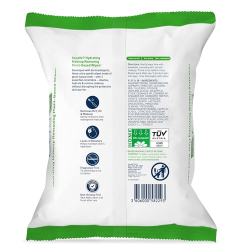 CeraVe Makeup Remover Wipes - Biodegradable Plant-Based Face Wipes | Fragrance-Free, 25ct for Sensitive Skin