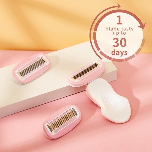 BeautyGlow Travel Razor for Women with Mini Handle, Extra Smooth 5-Blade Travel Size Razors with Case & Gift Box, Includes 5 Cartridges (Pink)