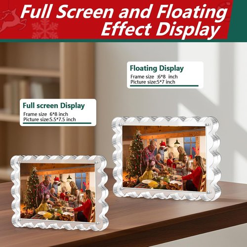 Magnetic Acrylic Picture Frames by [Brand Name] - 5x7 Inch Freestanding Scalloped Design | Double-Sided Clear Display